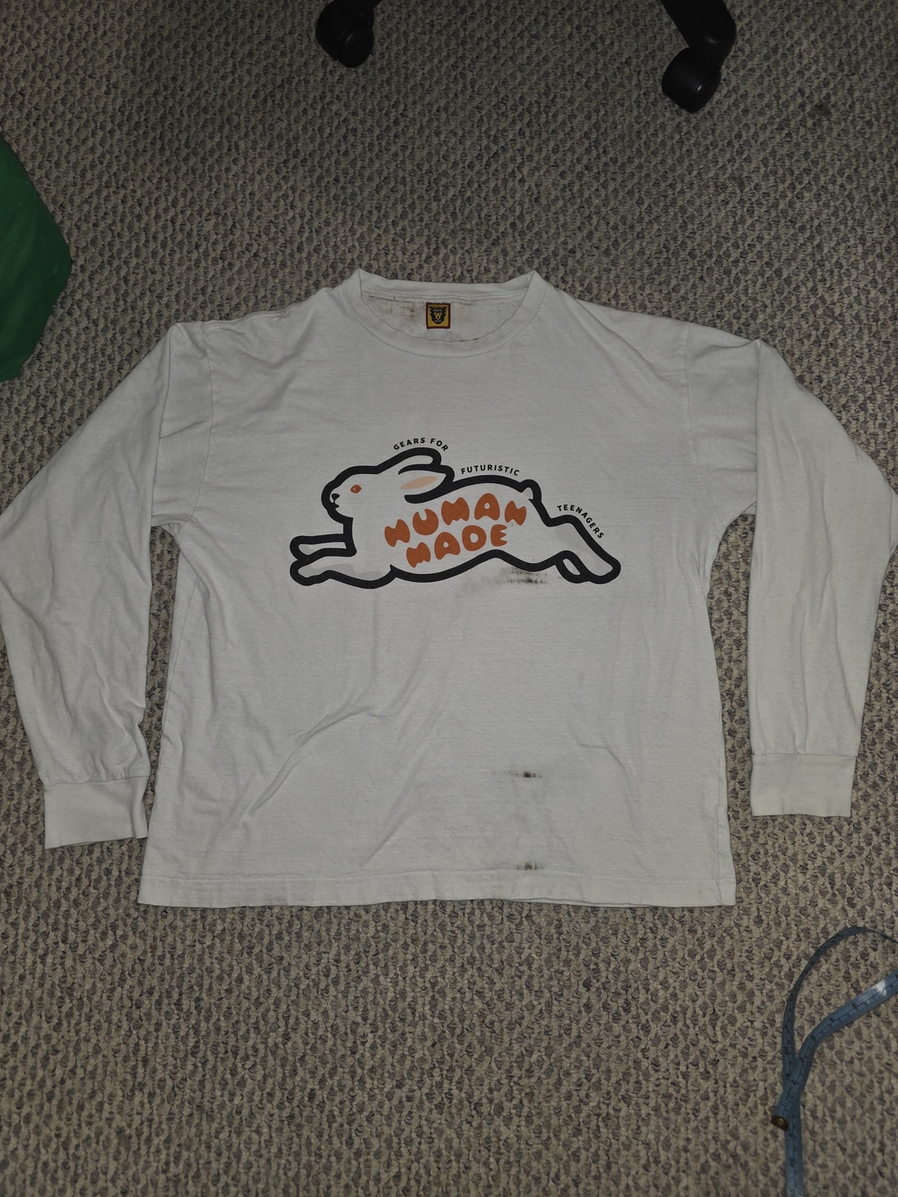 Human Made Long Sleeve Bunny Logo Tee - White With Stain